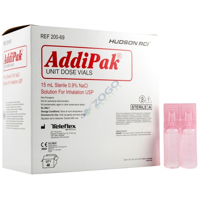 Addipak Sterile Saline Solution 0.9% Sodium Chloride Unit Dose Vial 15 mL - 48/BX