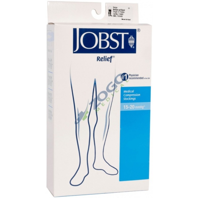 Jobst Relief 15-20 Closed Toe Thigh High Compression Stocking with Silicone Band - Beige - Medium Petite