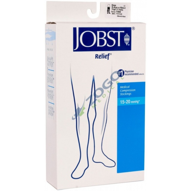 Jobst Relief 15-20 Thigh High Closed Toe with Silicone Band - Beige - X-Large Petite