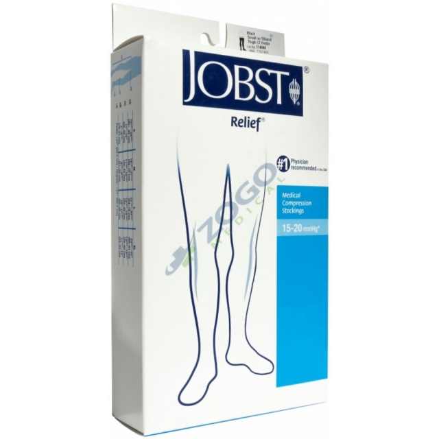 Jobst Relief 15-20 Closed Toe Thigh High Compression Stocking with Silicone Band - Black - Small Petite