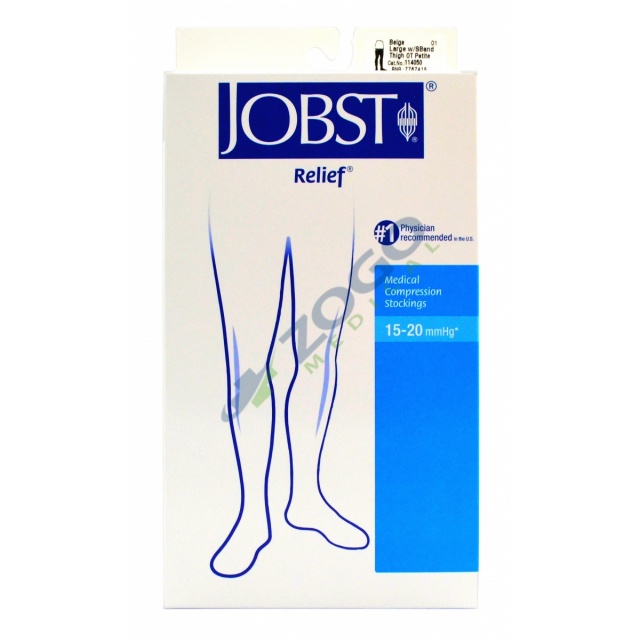 Jobst Relief 15-20 Thigh High Open Toe Stockings with Silicone Band - Beige - Large Petite