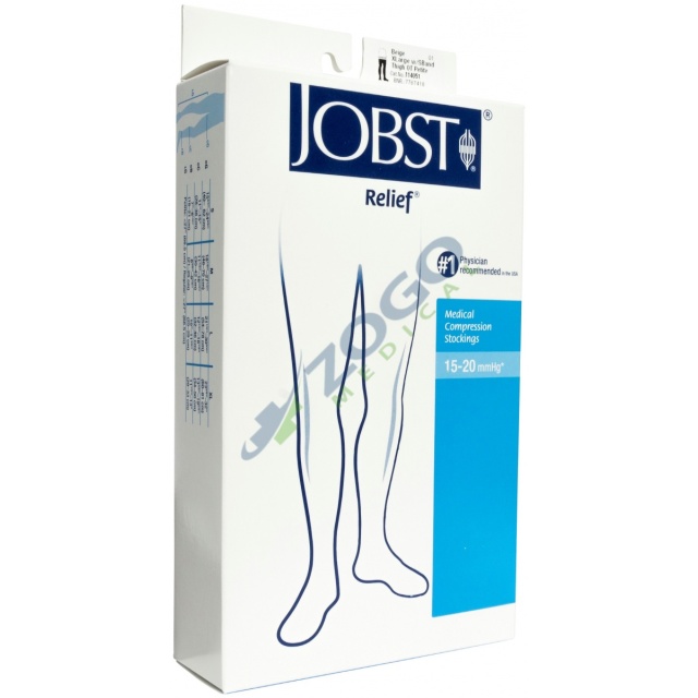 Jobst Relief 20-30 Closed Toe Thigh High Stockings with Silicone Band - Beige - Medium Petite
