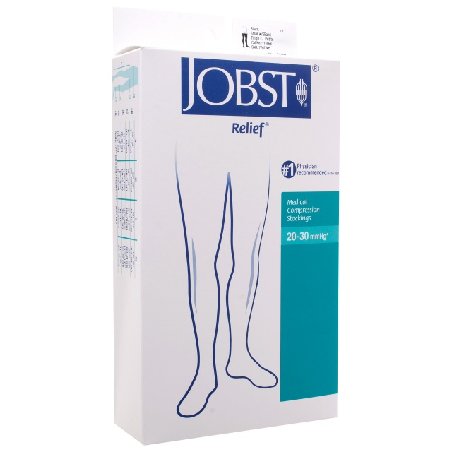 Jobst Relief 20-30 Thigh High Closed Toe Stockings with Silicone Band - Black - Large Petite