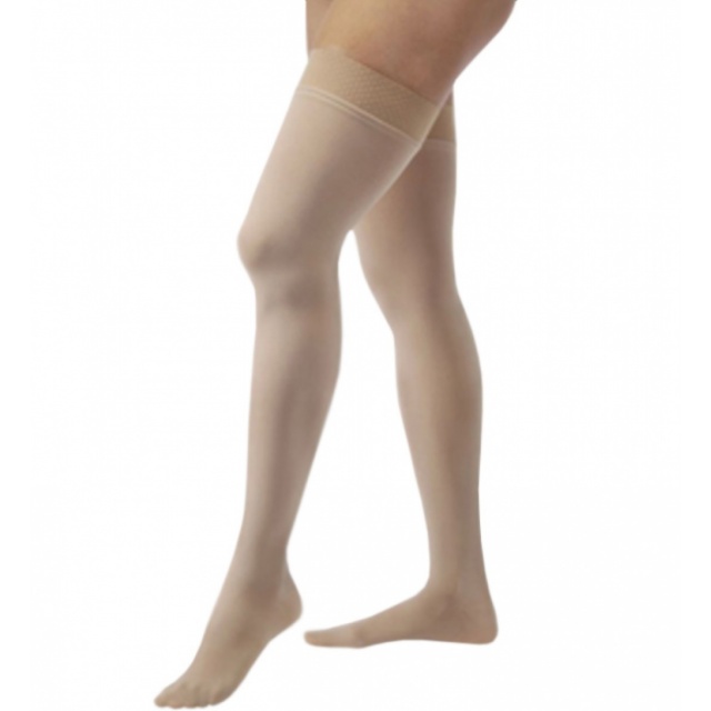 Jobst Relief 30-40 Thigh High Closed Toe Stockings with Silicone Band - Beige - X-Large Petite