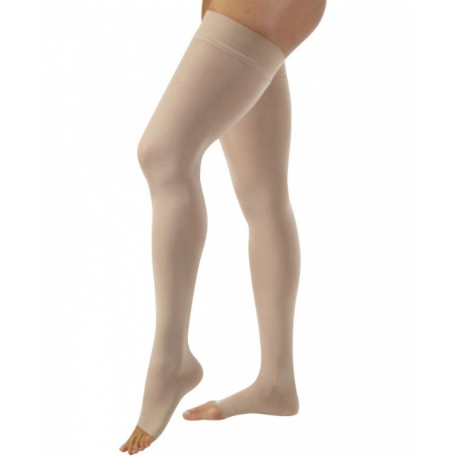 Jobst Relief 20-30 Thigh High Beige Open Toe Stockings with Silicone Band - Large