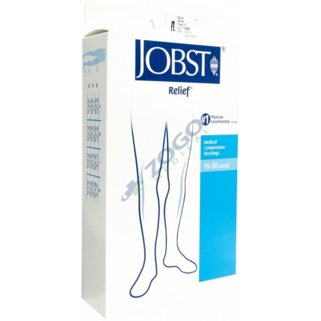 Jobst Relief 15-20 Thigh High Closed Toe Compression Stocking with Silicone Band - Black - Small