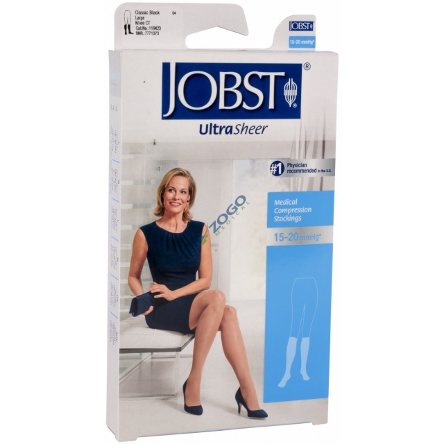 Jobst Ultrasheer 15-20 Closed Toe Knee High Compression Stockings - Black - Large