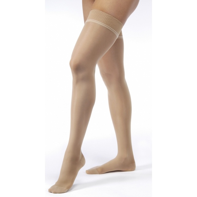 Jobst Ultrasheer 20-30 Thigh High Closed Toe Stockings w/ Dot Silicone Band Natural Large