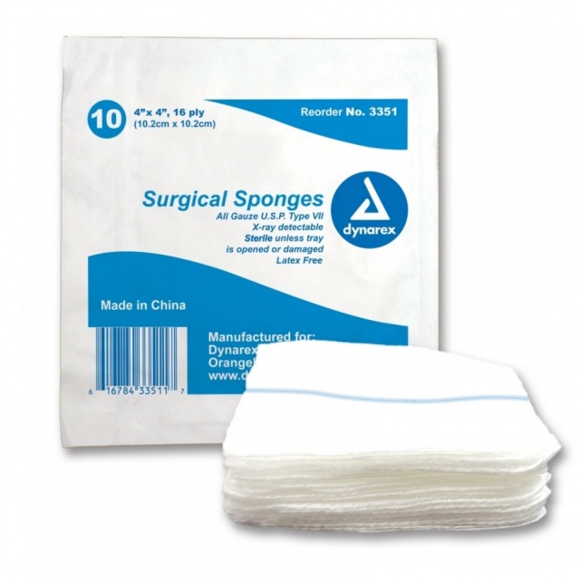 X-Ray Detectable Sterile Gauze Surgical Sponges 4" x 4" 16-ply