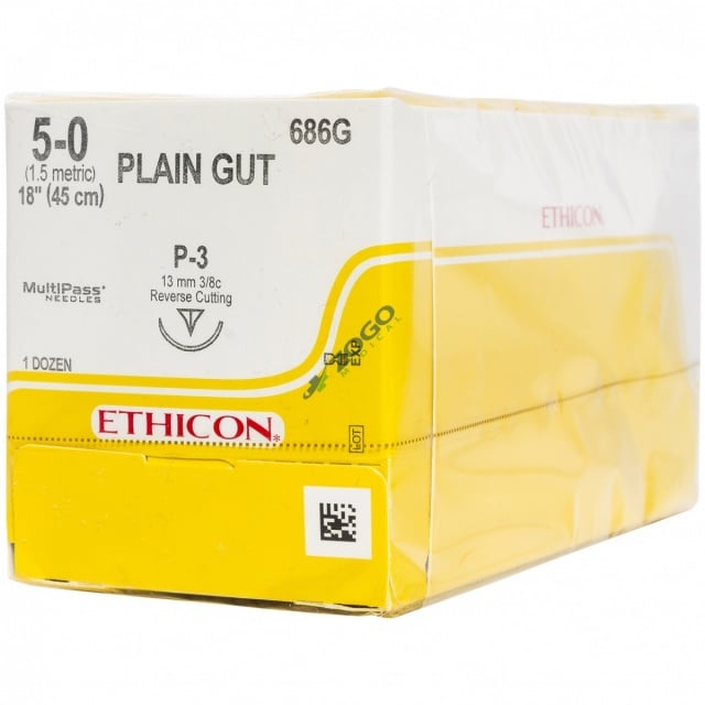 686G Suture 5-0 Gut Plain 18" Yellow/Tan Virtual Mono P-3