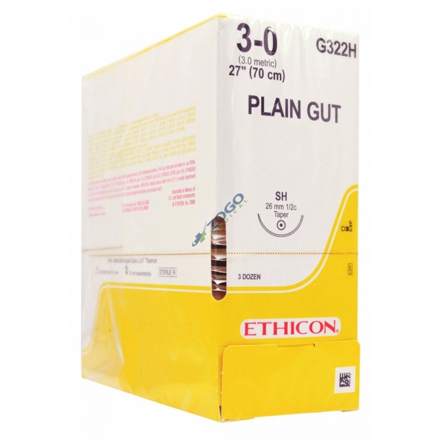 G322H Suture 3-0 Gut Plain 27" Yellow/Tan Virtual Mono SH