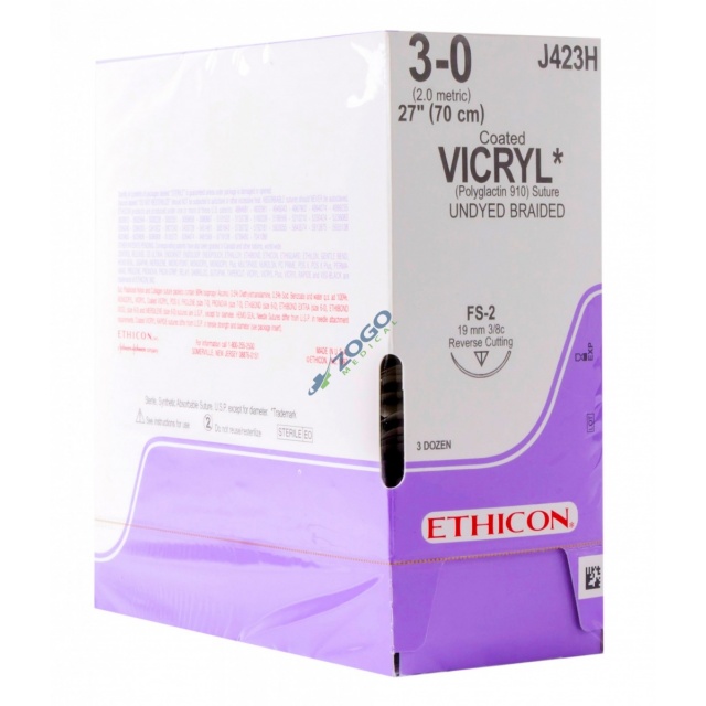 J423H Suture 3-0 Coated Vicryl 27" Undyed Braided FS-2