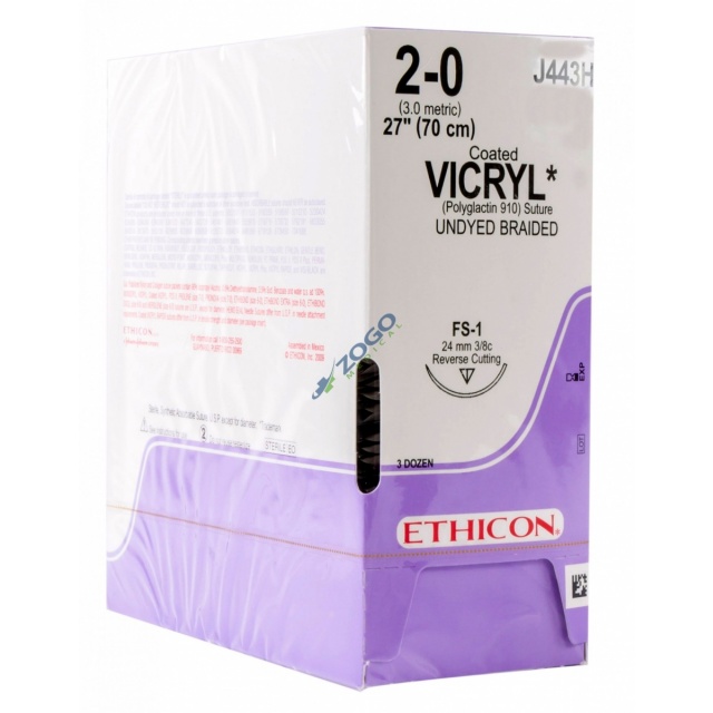 J443H Suture 2-0 Coated Vicryl 27" Undyed Braided FS-1