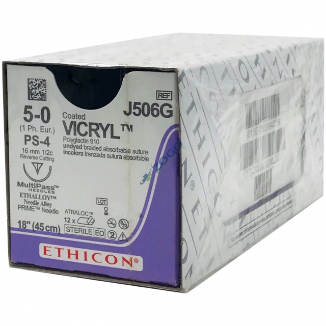 J506G Suture 5-0 Coated Vicryl 18" Undyed Braided PS-4