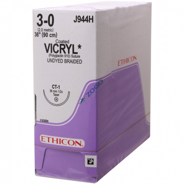 J944H Suture 3-0 Coated Vicryl 36" Undyed Braided CT-1