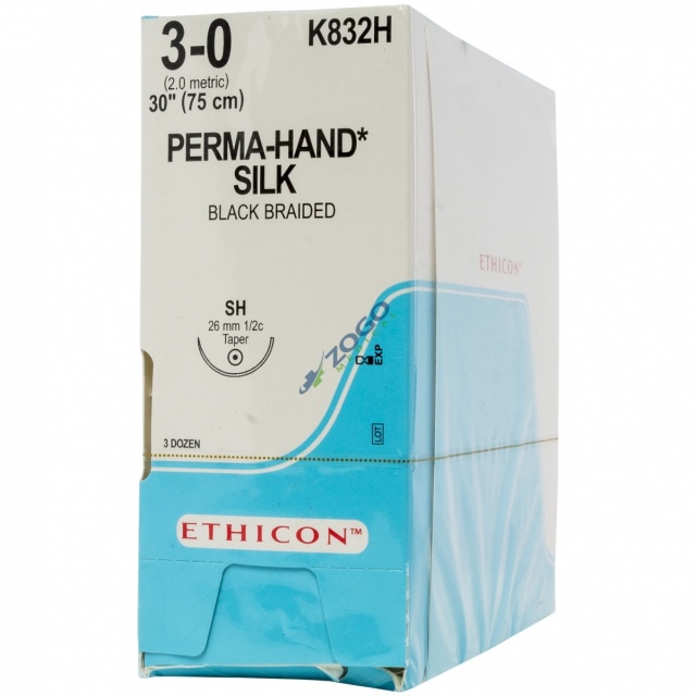 K832H Suture 3-0 Silk Perma Hand 30" BLK Braided SH