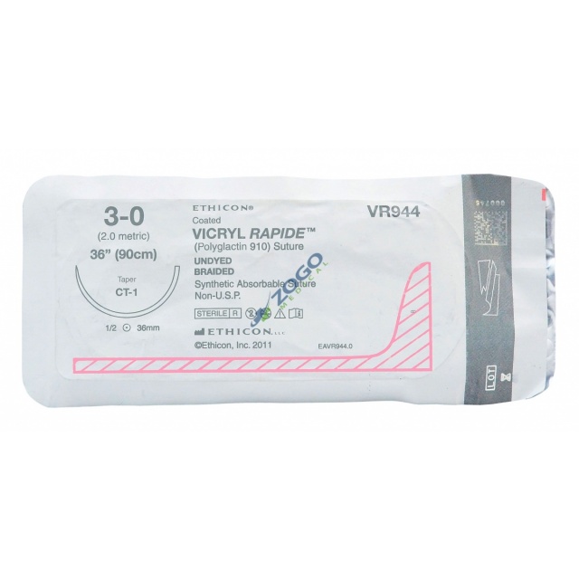 VR944 Suture 3-0 Vicryl Rapide 36" Undyed Braided CT-1 - Expired