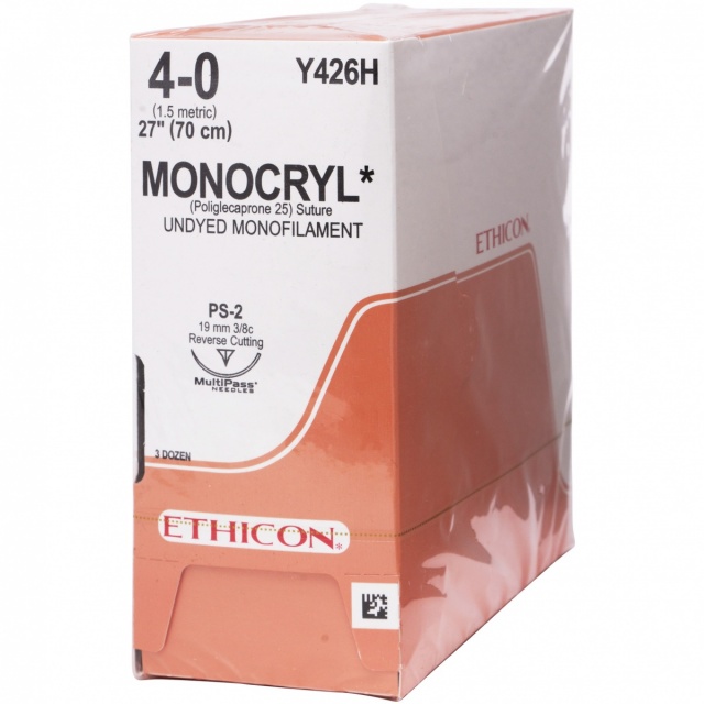 Y426H Suture 4-0 Monocryl 27" Undyed Mono PS-2