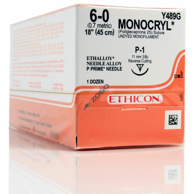 Y489G Suture 6-0 Monocryl 18" Undyed Mono P-1
