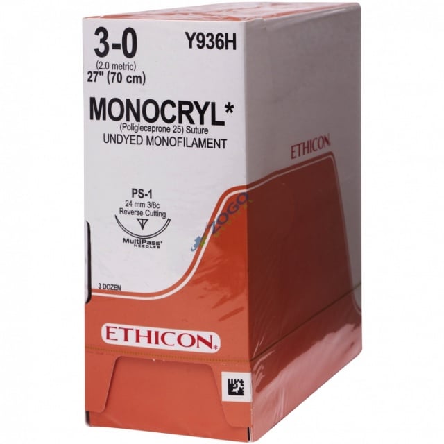 Y936H Suture 3-0 Monocryl 27" Undyed Mono PS-1