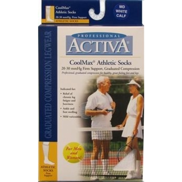 Activa Coolmax Athletic Below Knee Support Socks 20-30 White
