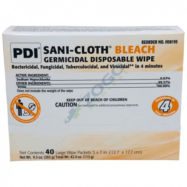 Sani-Cloth Bleach Germicidal Wipe - Large 5" x 7" - Box of 40