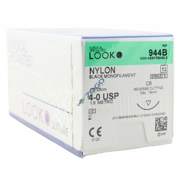 944B Suture 4-0 Nylon 10" Black Mono C6