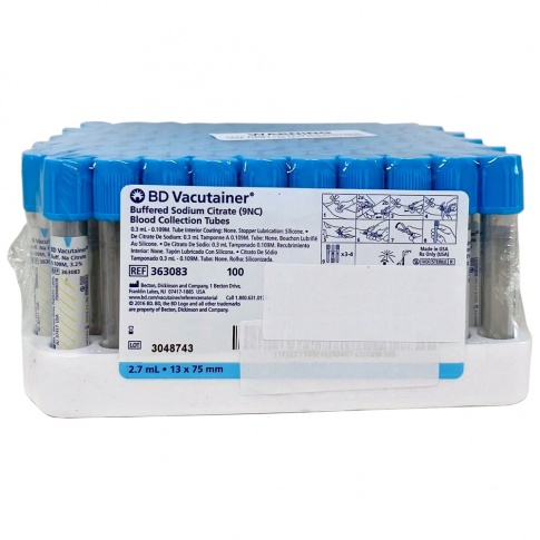 BD Vacutainer Citrate Plus Plastic Blood Collection Tubes, Hemogard Closure, 13mm x 75mm, 2.7 mL, Light Blue, Paper Label