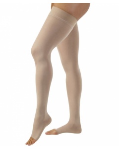 Jobst Relief 30-40 Thigh High Open Toe Stockings with Silicone Band - Beige - Medium Petite