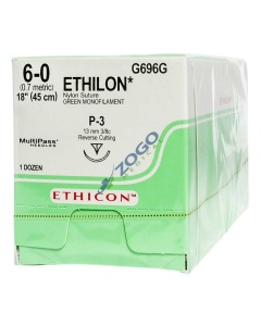 G696G Suture 6-0 Ethilon 18" Green Mono P-3