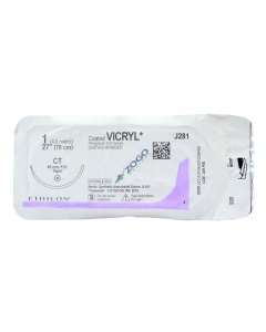 J281H Suture 1 Coated Vicryl 27" Undyed Braided CT
