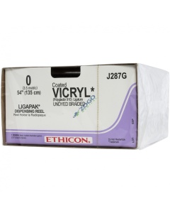 J287G Suture 0 Coated Vicryl 54" Undyed Braided Ligapak Reel