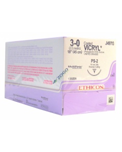 J497G Suture 3-0 Coated Vicryl 18" Undyed Braided PS-2