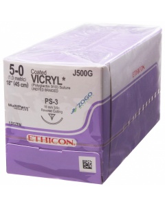 J500G Suture 5-0 Coated Vicryl 18" Undyed Braided PS-3