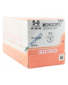 Ethicon Y493G Suture 5-0 Monocryl 18" Undyed Mono P-3