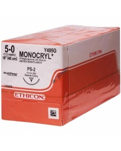 Y495G Suture 5-0 Monocryl 18" Undyed Mono PS-2