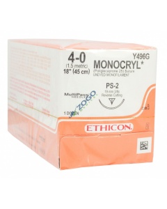 Y496G Suture 4-0 Monocryl 18" Undyed Mono PS-2
