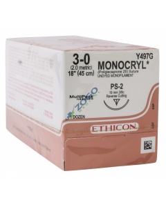 Y497G Suture 3-0 Monocryl 18" Undyed Mono PS-2