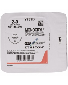 Y739D Suture 2-0 Monocryl 18" VLT Mono CT-1